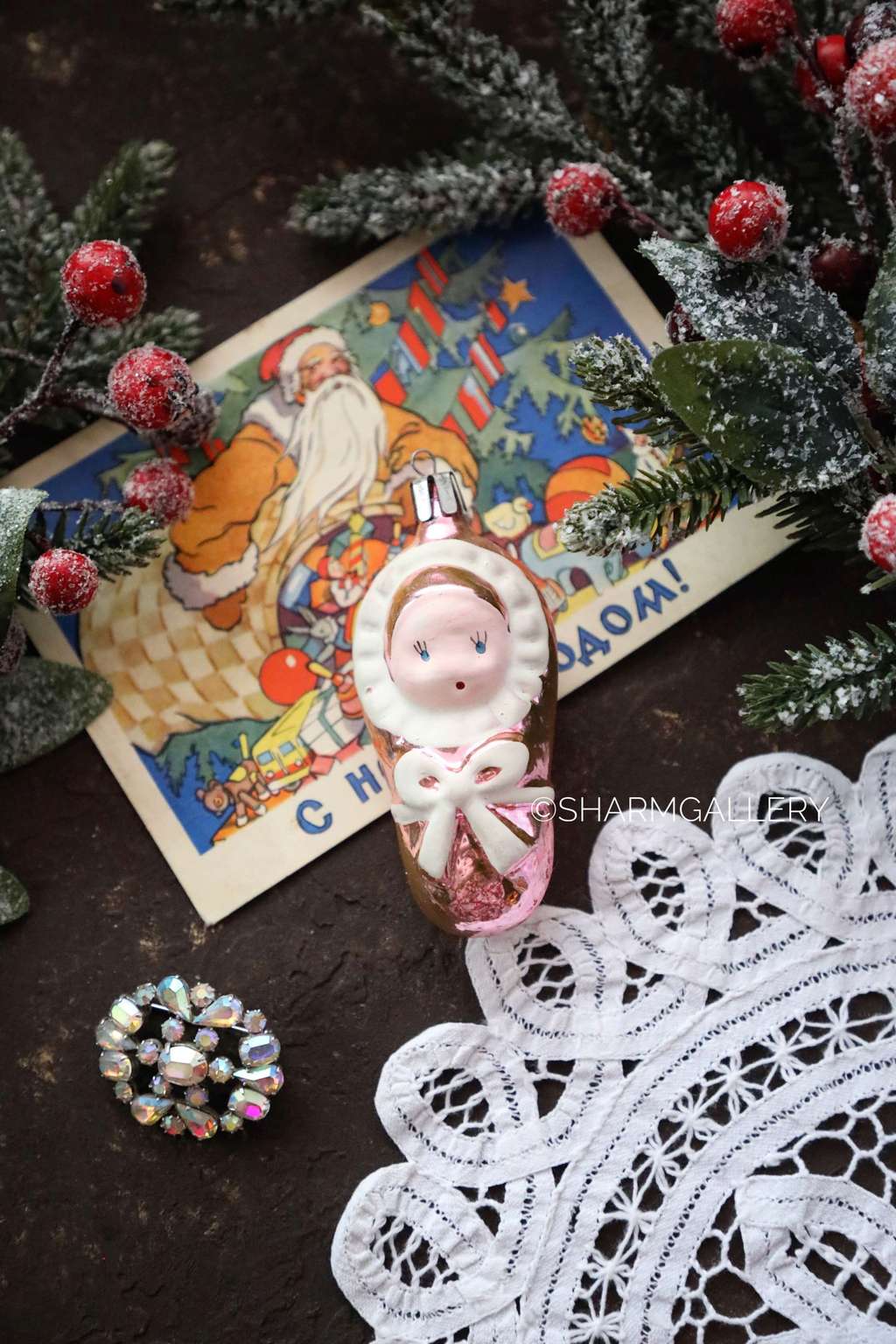 Младенец/Пеленашка №23 (розовый) Винтажная елочная игрушка, стекло СССР.