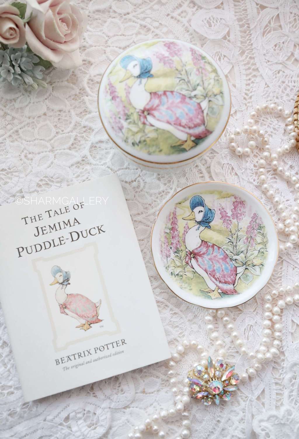 Набор шкатулка и тарелочка Гусыня Jemima, Беатрис Поттер, Reutter Porzellan 2008г., фарфор, Германия.
