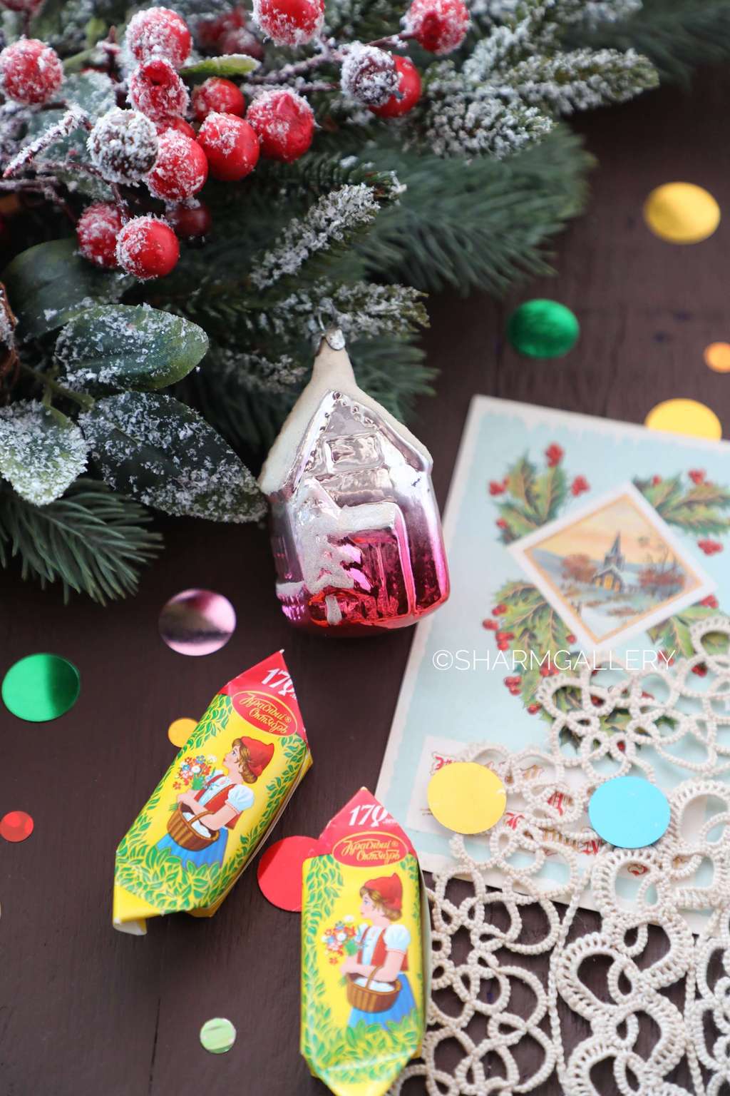 Елочная игрушка  Домик №8 ГДР. Стекло, подвес.