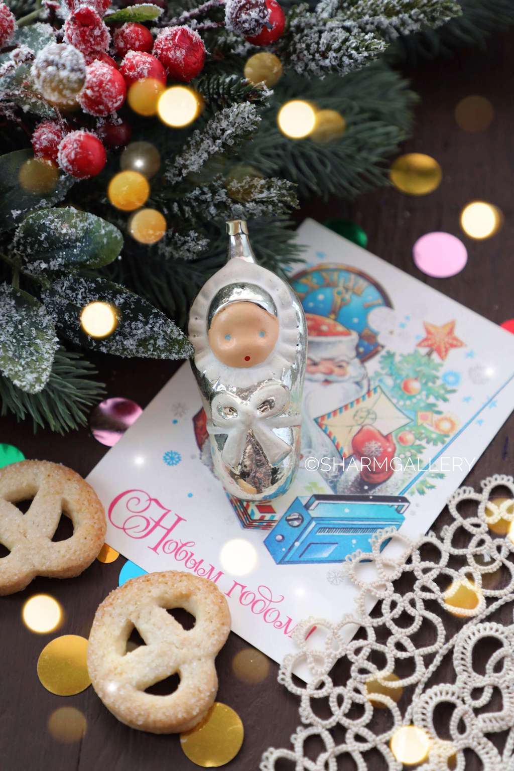 Младенец/Пеленашка №25 (цвет «белое золото») елочная игрушка, стекло СССР.