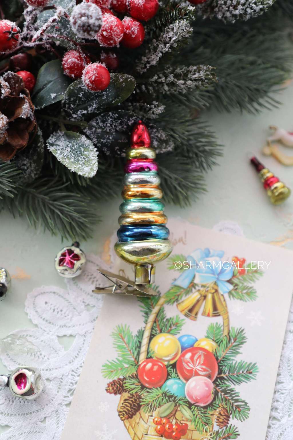 Пирамидка - елочка. №22. Елочная игрушка, стекло на прищепке, СССР.