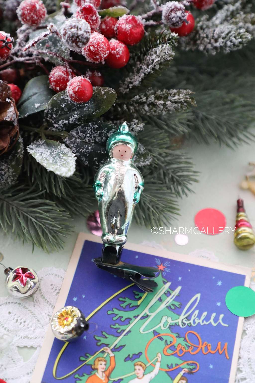 "Космонавт" (мини) №42. Елочная игрушка на прищепке, СССР.