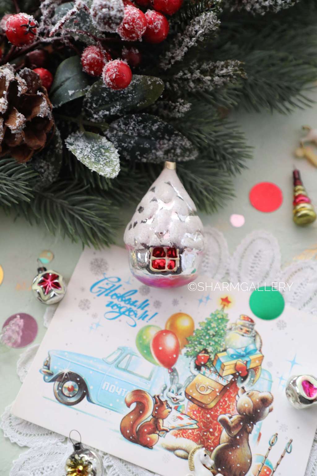 "Избушка", домик. №9. Елочная игрушка, стекло. СССР.