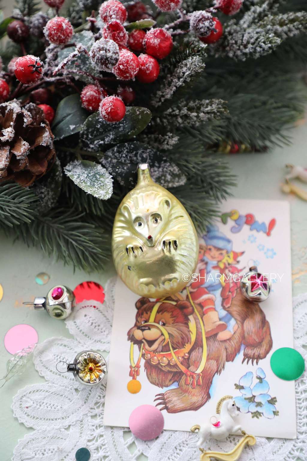 Ежик №4. Елочная игрушка, стекло СССР.