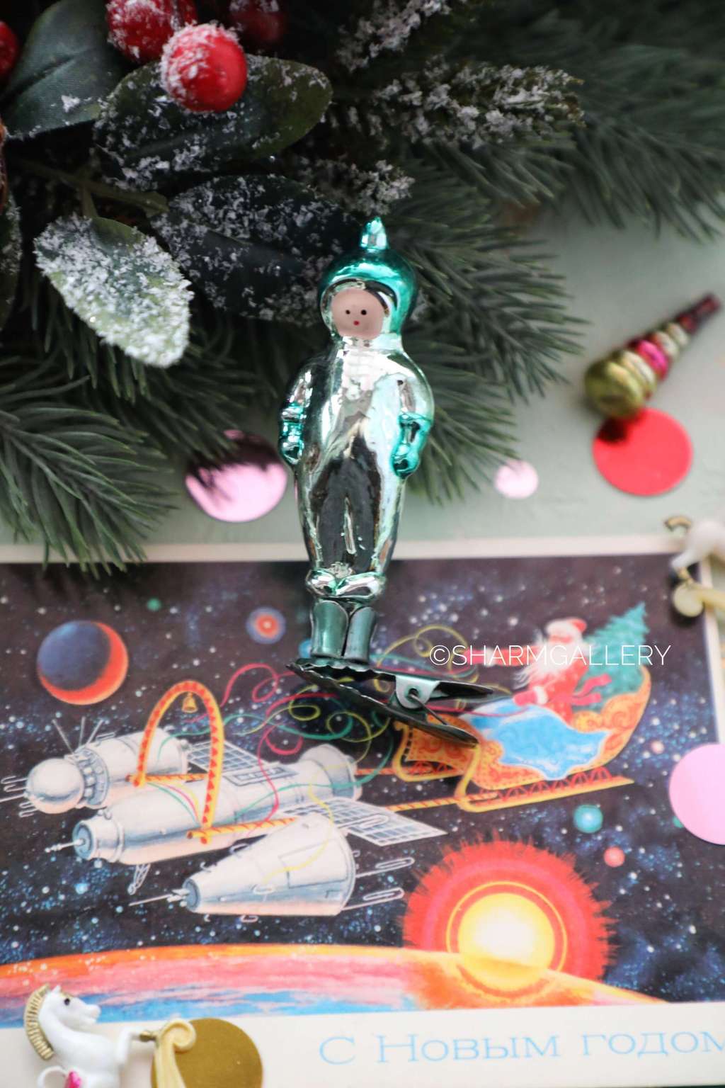 "Космонавт" (мини) №46. Елочная игрушка на прищепке, СССР.