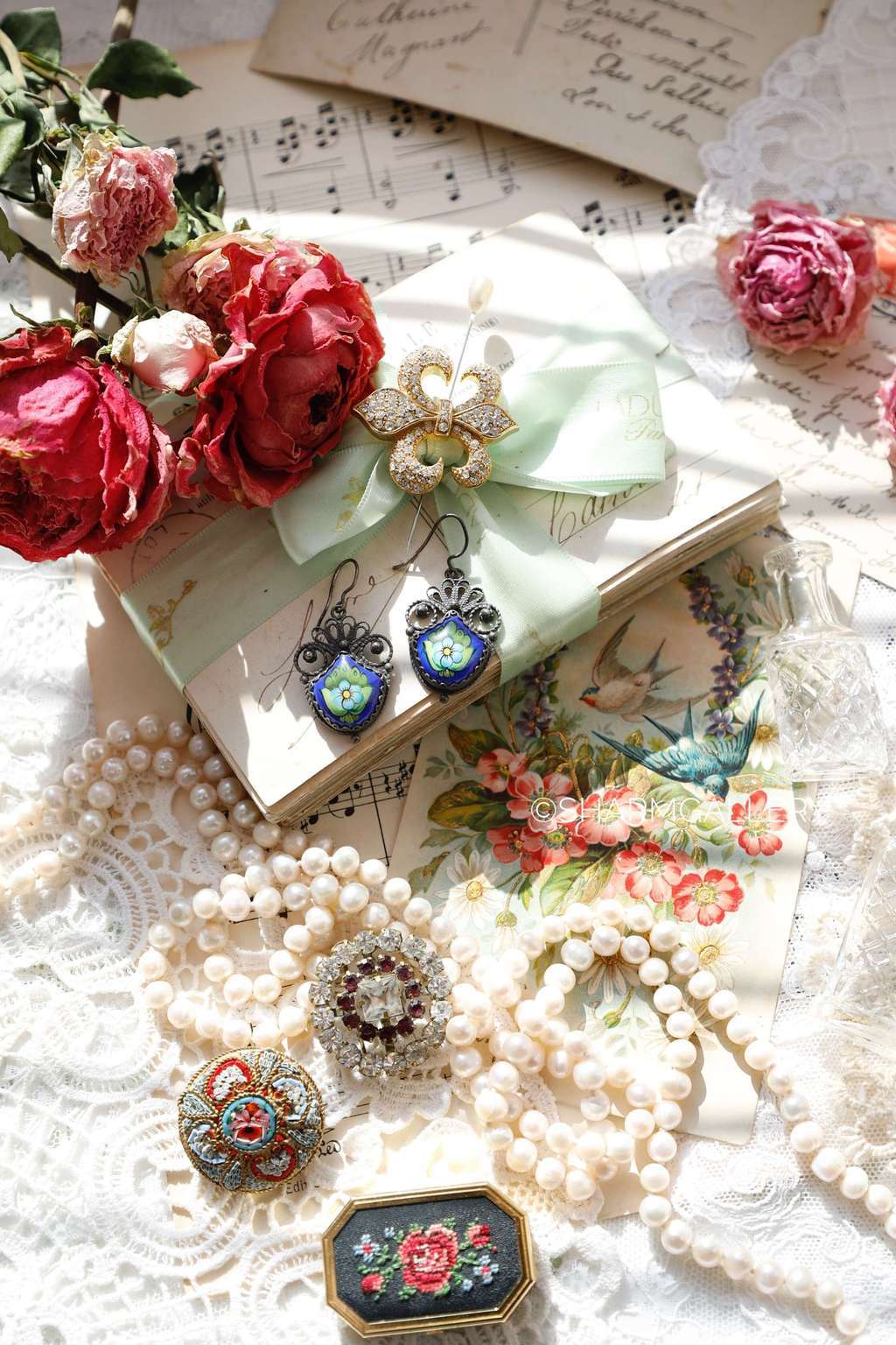 Серьги «Незабудки» Ростовская финифть мельхиор, СССР.