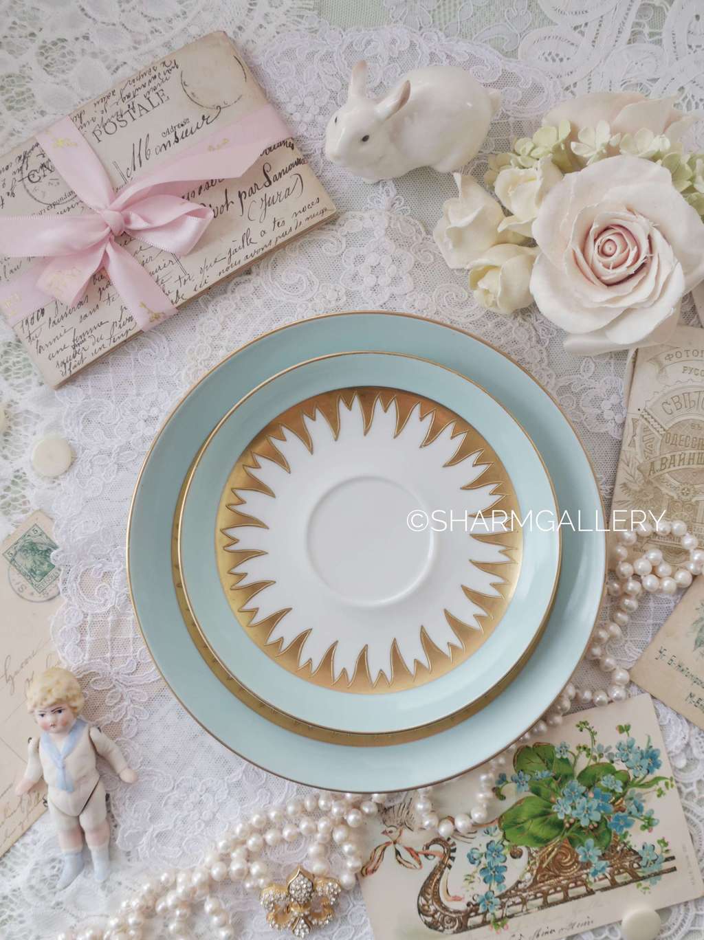 Тарелка и блюдце «Солнце» фарфор Валлендорф Wallendorf, Германия.