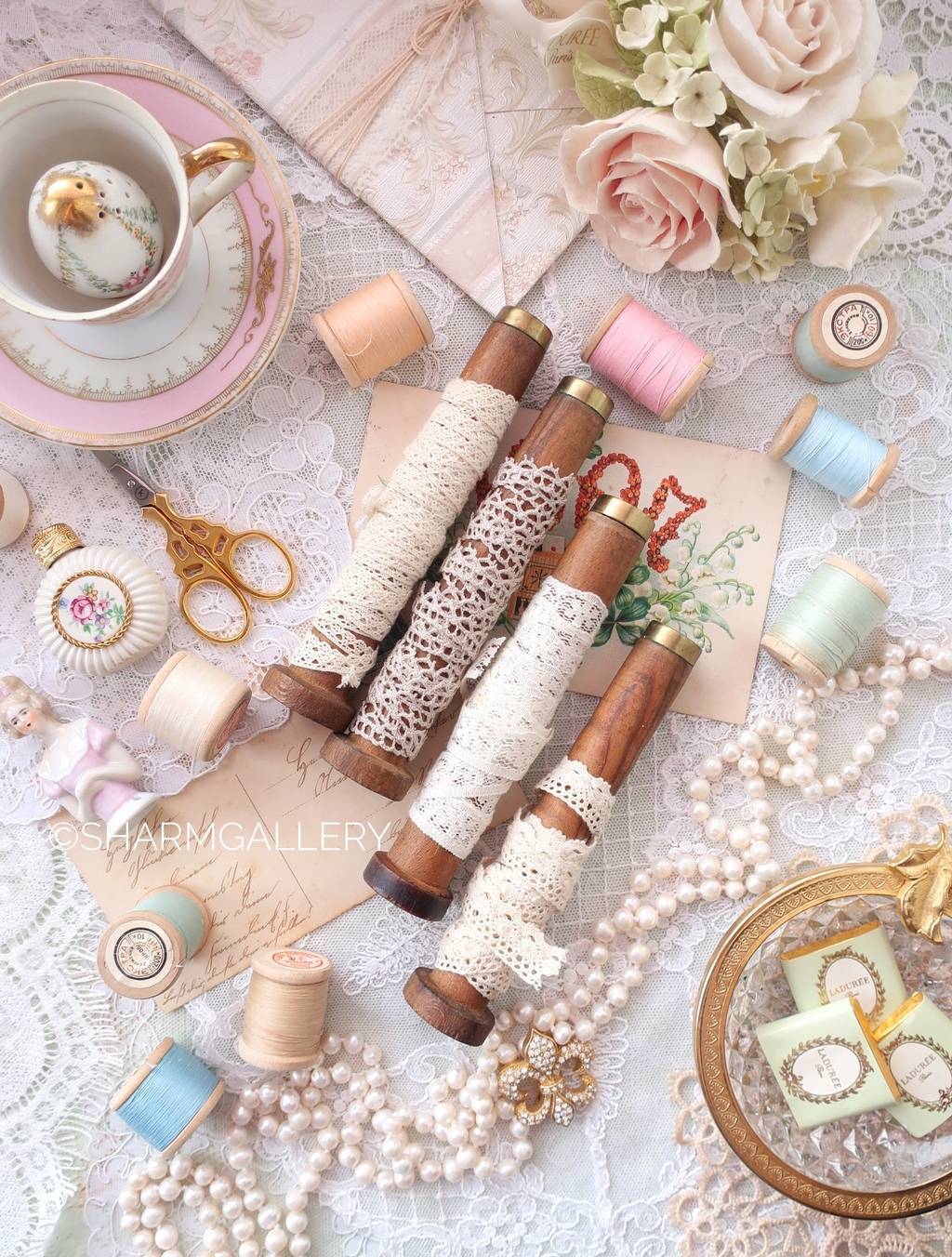 Старинные катушки - бобины для кружева, пряжи, 4шт. Натуральное дерево, Германия.