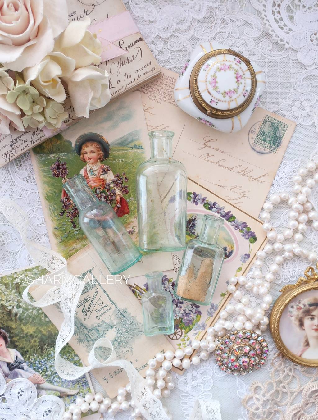 Набор антикварных бутылочек - пузырьков, стекло царская Россия, 4шт.