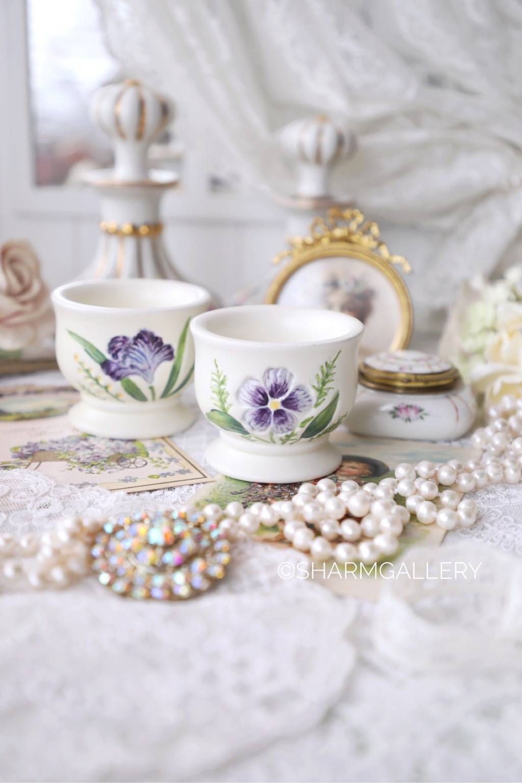 Пара керамических подсвечников «Фиалка и Ирис» Yankee Candle Америка 1990гг.