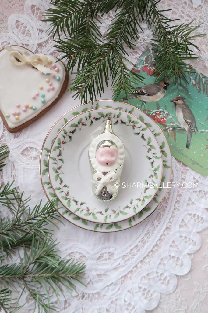 Младенец/Пеленашка светлое золото №34 елочная игрушка, стекло СССР.