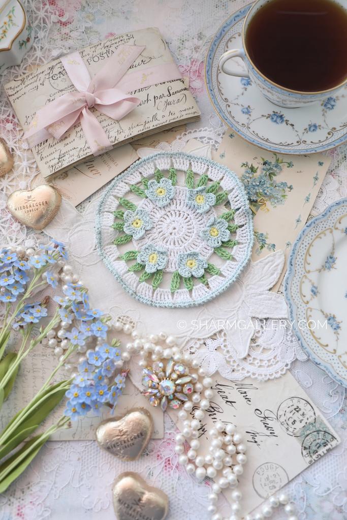 Кружевная салфетка «Незабудки» 13см., хлопок.