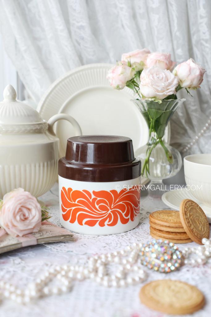 Банка «Оранжевый декор» для сыпучих, пластмасса, ГДР.