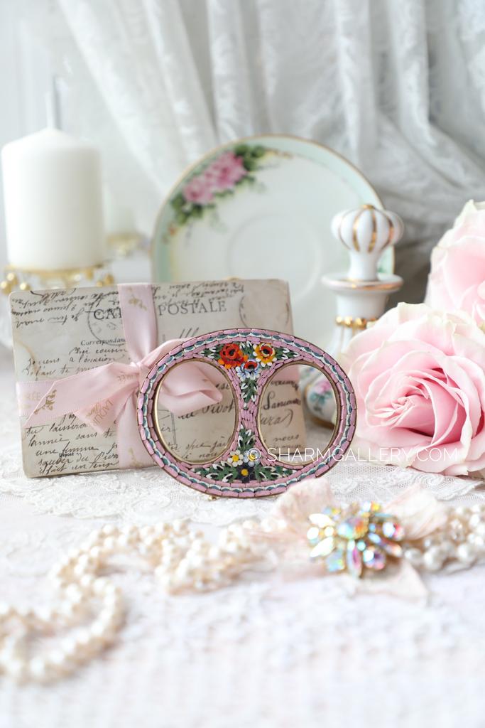 Редкость! Антикварная овальная фоторамка на два фото микромозаика, Италия.