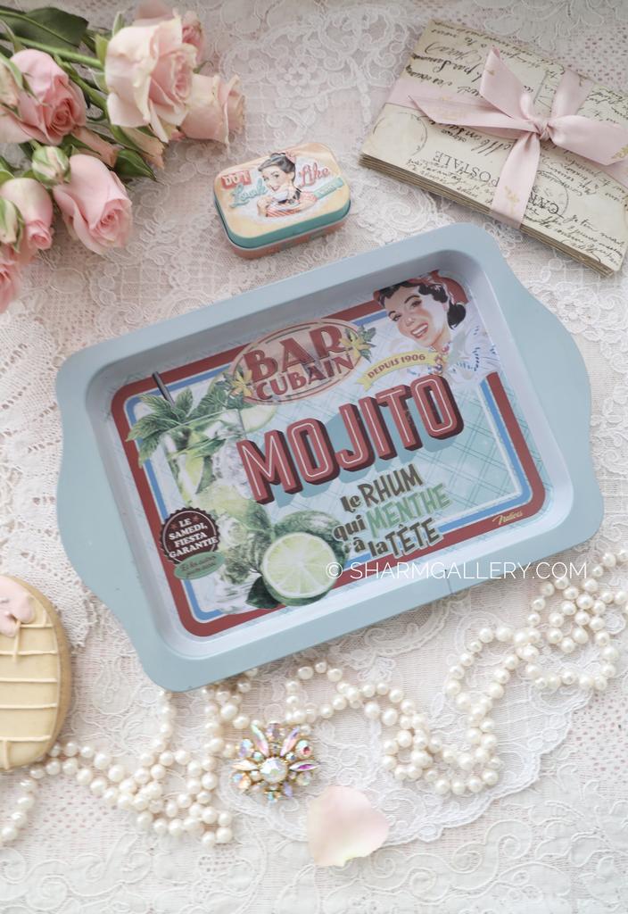 Металлический поднос в ретро стиле “Mojito” Мохито + коробочка таблетница. Natives Испания.