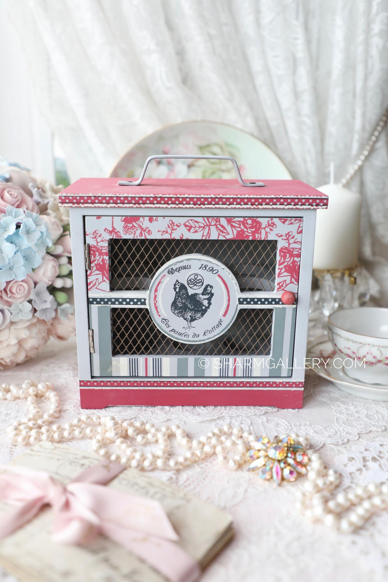 Шкафчик - переноска Прованс деревянный короб для хранения и переноски 12 яиц. Франция.