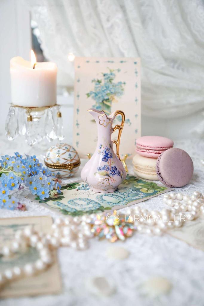 Кувшинчик/Вазочка «Незабудки» миниатюра, розовый фарфор "Haas & Czjzek" Чехословакия