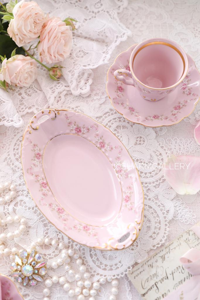 Блюдо сервировочное овальное 17,5см. «Розовая соната» розовый фарфор Leander Чехия.