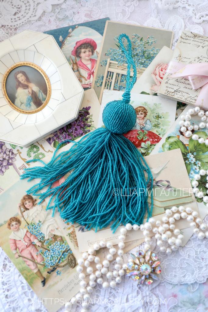 Бисерная кисть декоративная бирюзовая интерьерная, бисер, Zara Home.