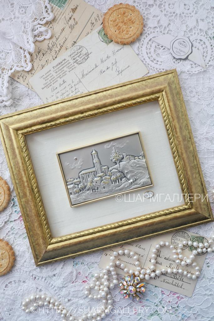 Картина в деревянной раме серебро 925пр., CASTELLANI ACCA Италия. №1