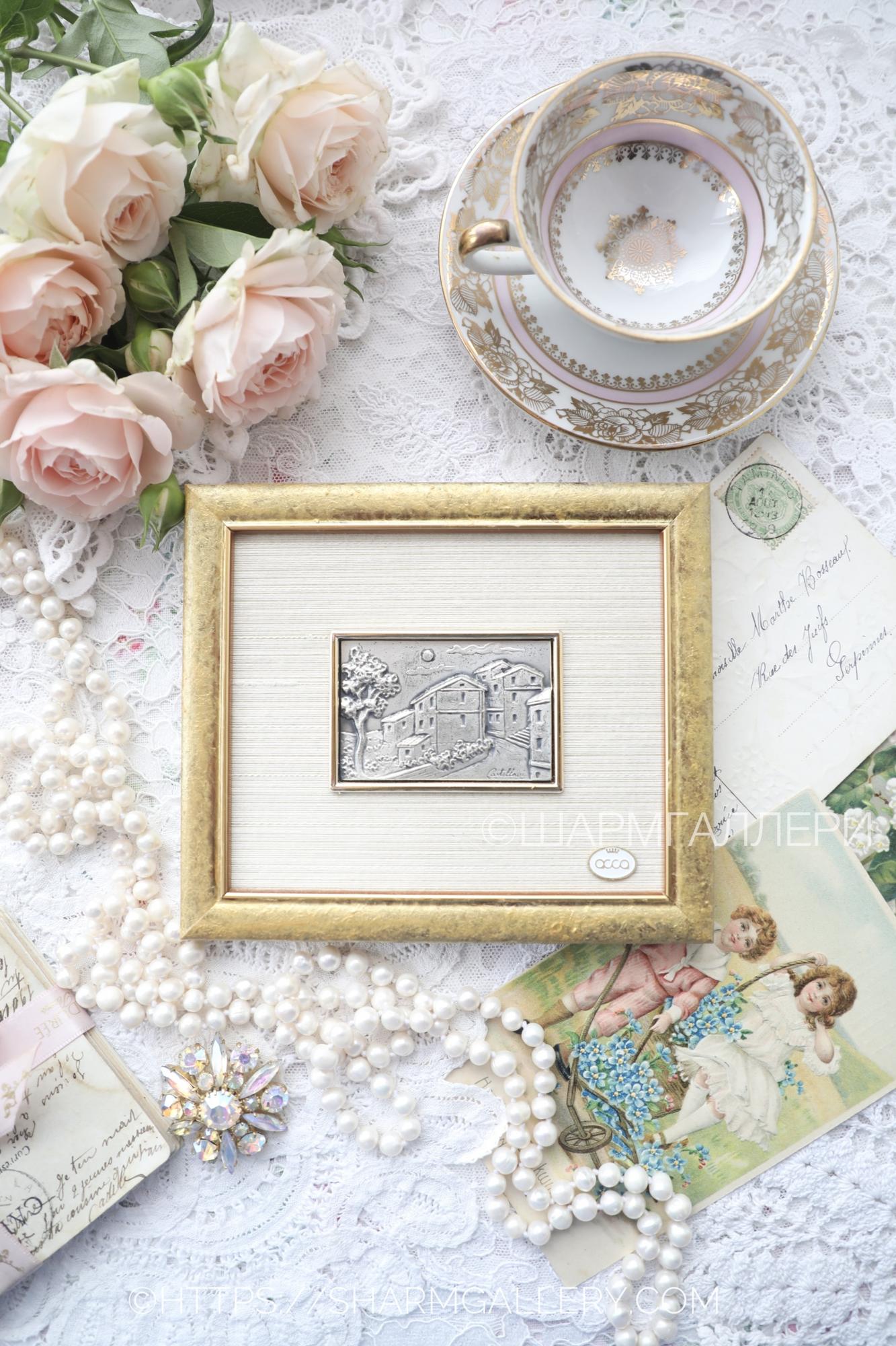 Картина мини в деревянной раме серебро 925пр., CASTELLANI ACCA Италия.