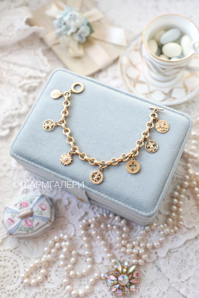 Браслет с подвесками «Флер де лис» 19 размер, вставка бриллианты, желтое золото 750пр, выполнено на заказ!