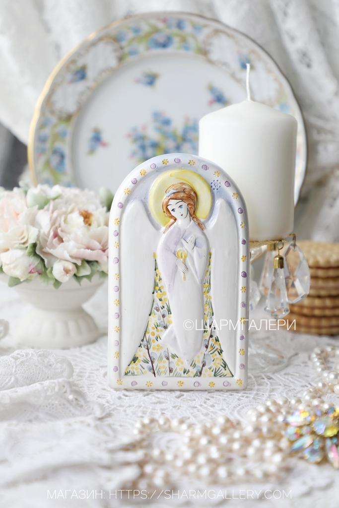 Плакетка/Настенное керамическое панно Ангел, керамика ручной работы, роспись Россия начало 2000гг. №4