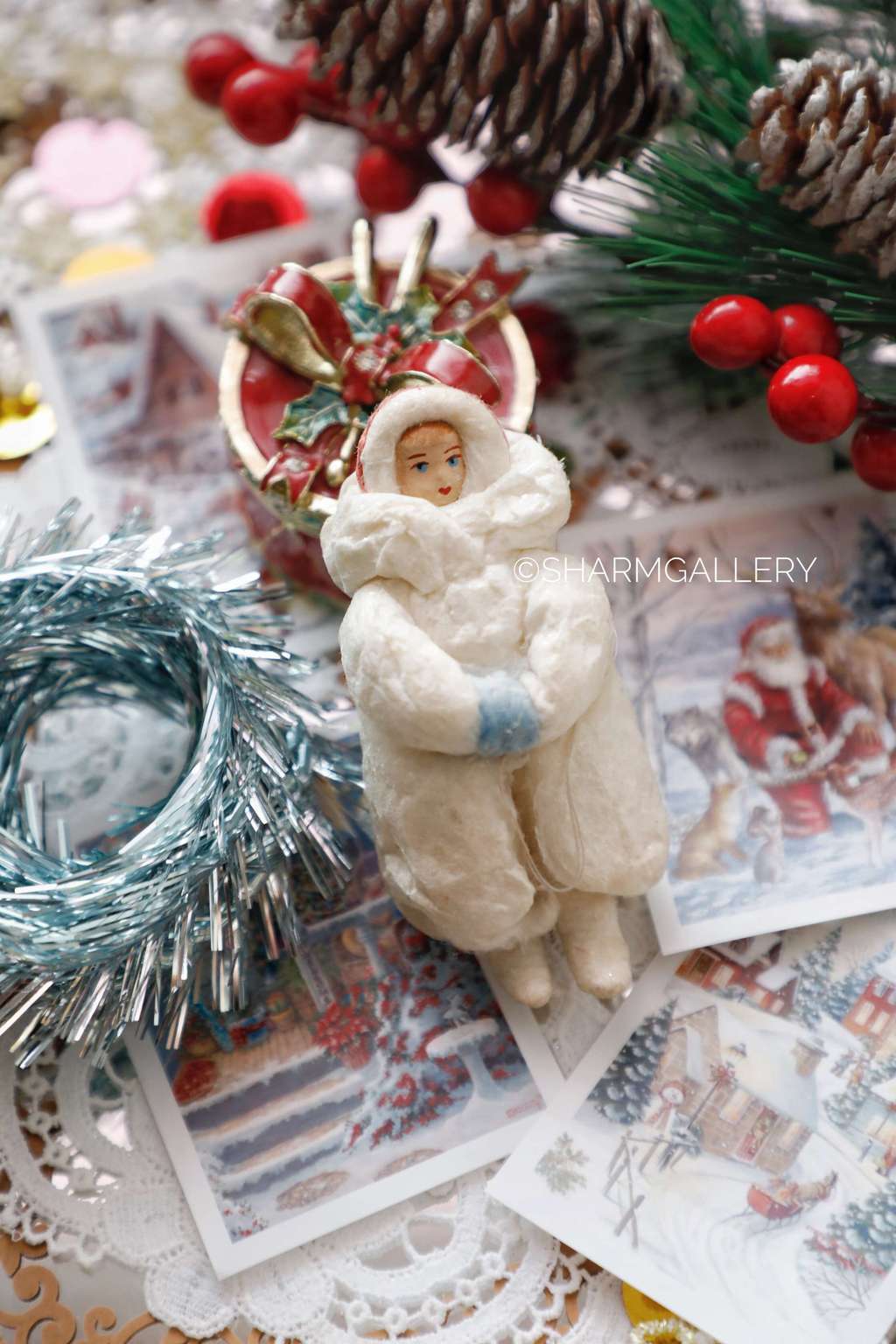 Елочная игрушка из ваты "Девочка в шубке". СССР