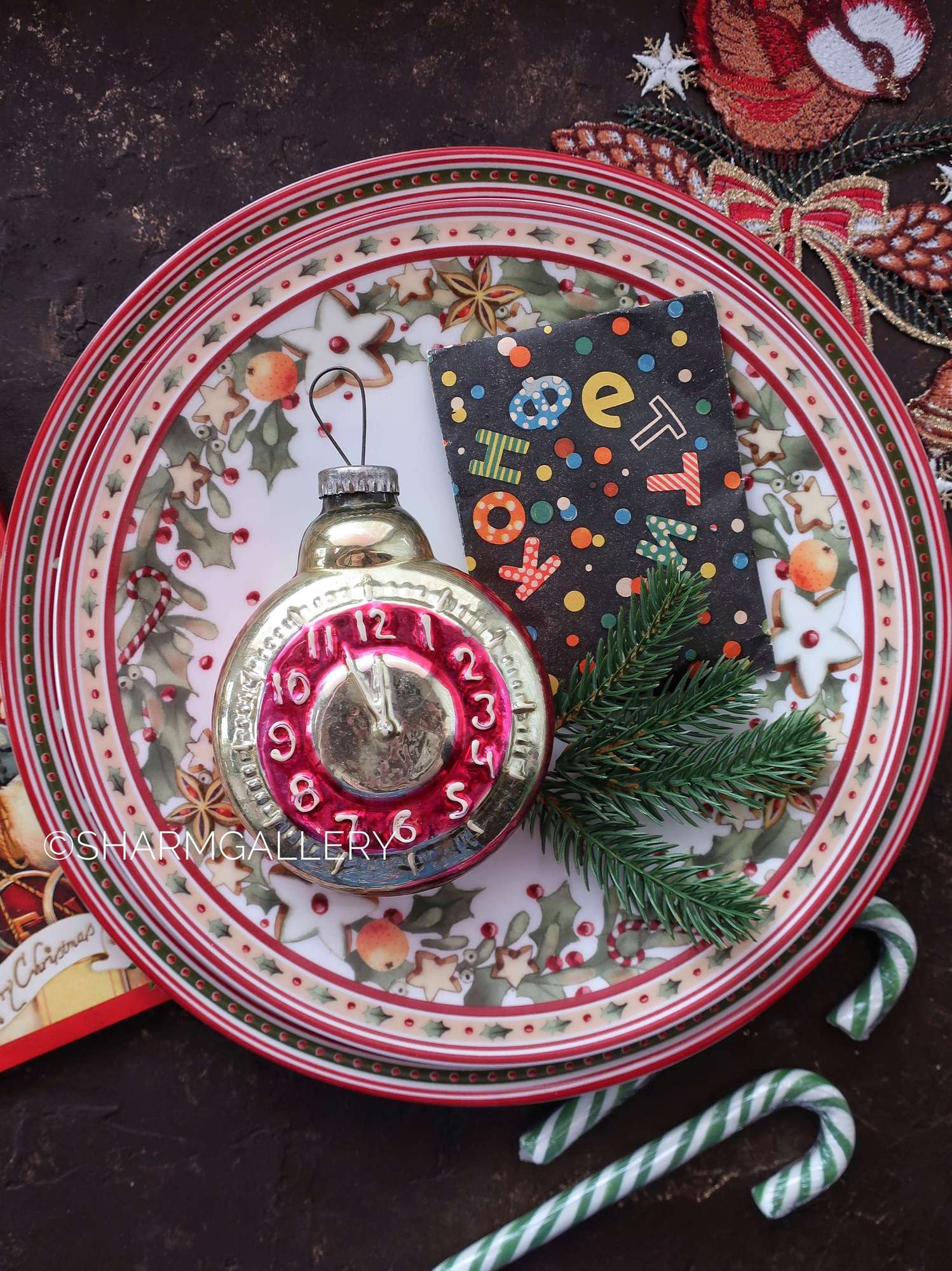 Часы будильник «Без пяти двенадцать» большие! Елочная игрушка, стекло, СССР.