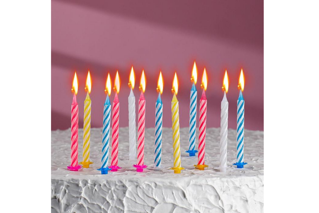 Свечи для торта Спираль разноцветные с подставками, 24 шт, 5 см