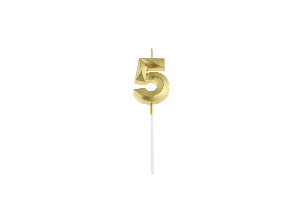 Свеча Грань цифра "5" на шпажке золотая, 5 см