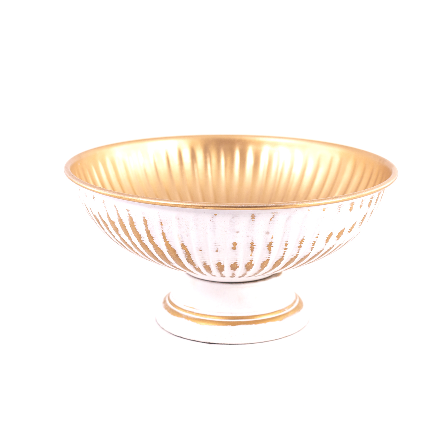 Белая ваза на ножке с золотой патиной (Н-11,5 см)