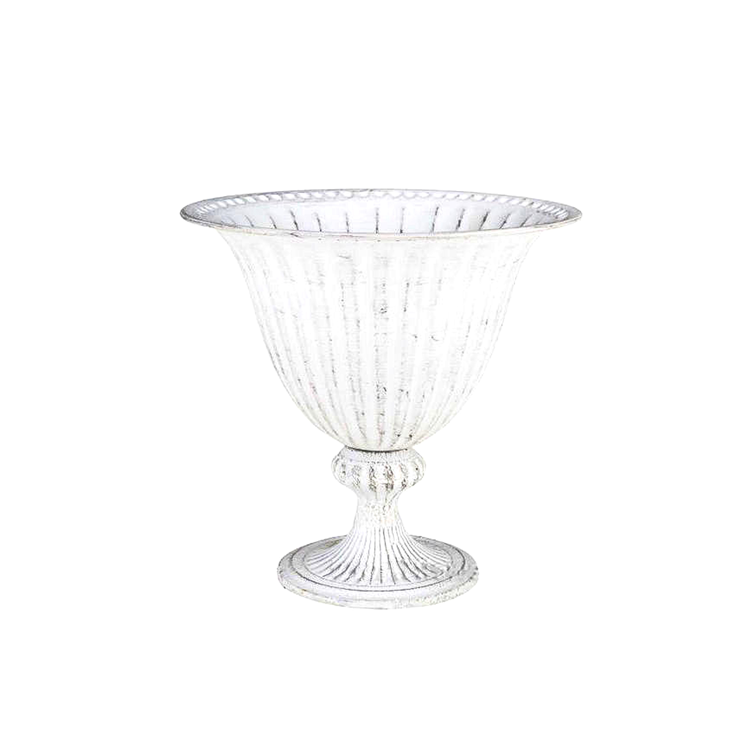 Большая белая ваза на ножке с патиной (Н-20,5 см)