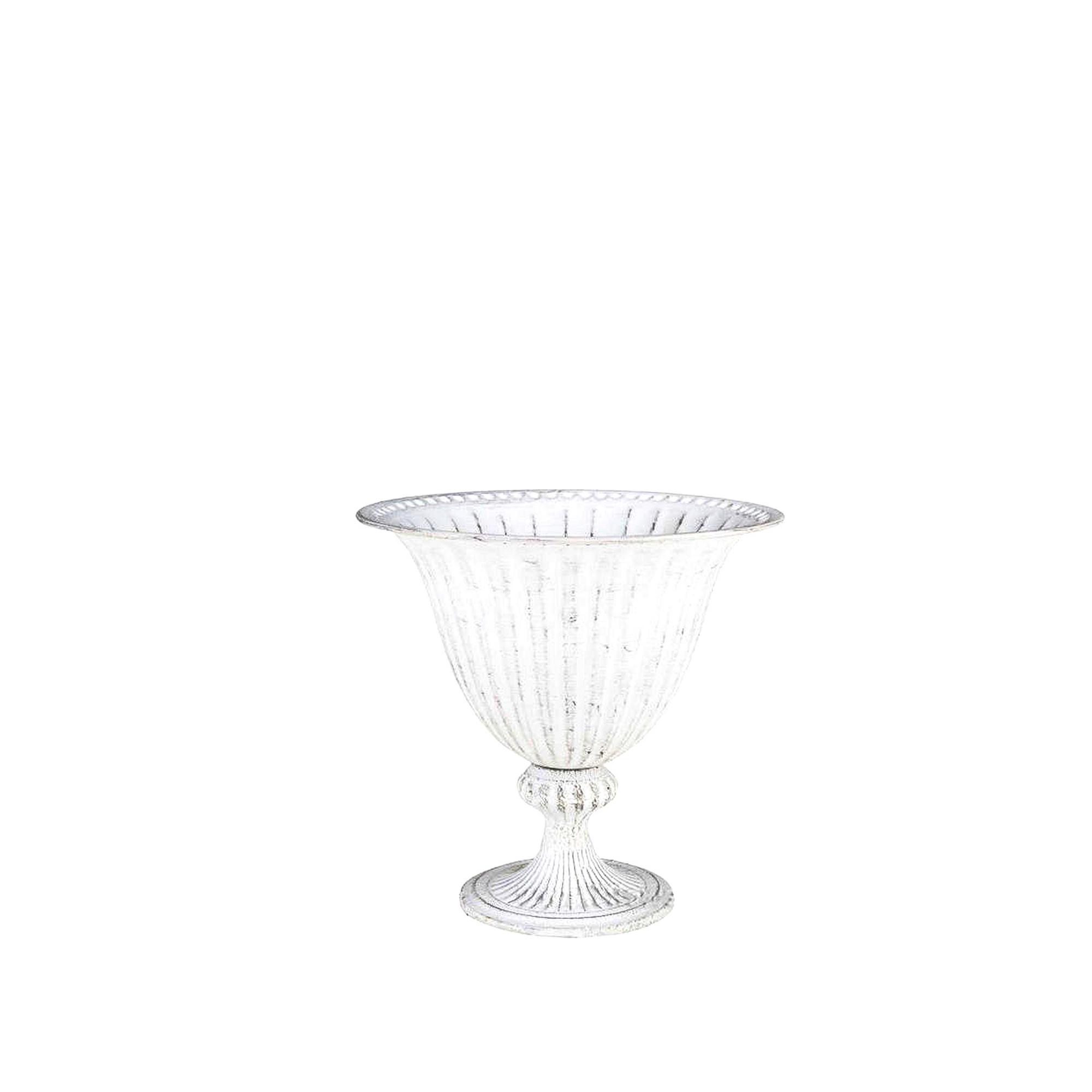 Белая ваза на ножке с патиной (Н-16,5 см)