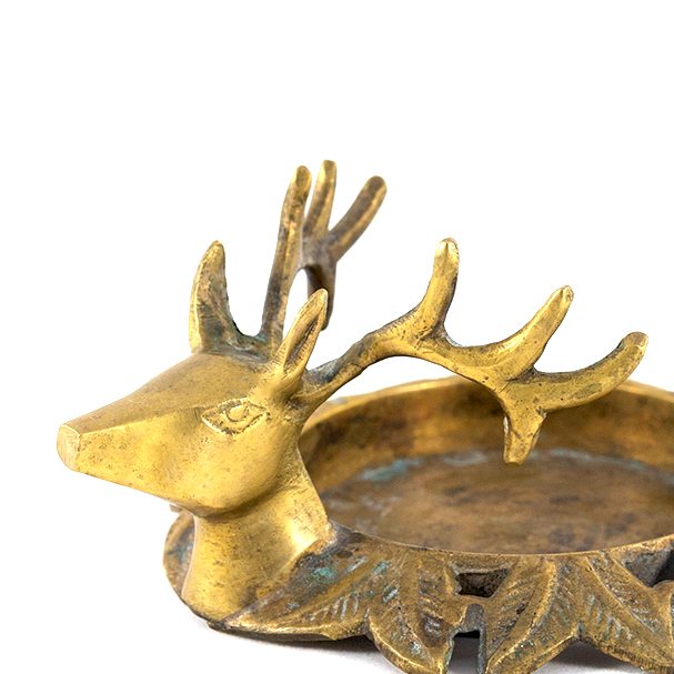 Антикварный латунный подсвечник в виде головы оленя