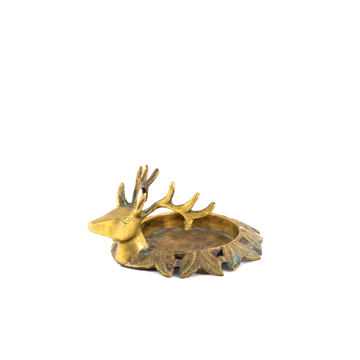 Антикварный латунный подсвечник в виде головы оленя