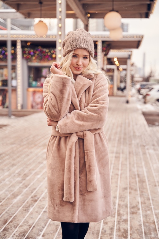 Экошуба Модель укороченный халат Бежевый, Карамель