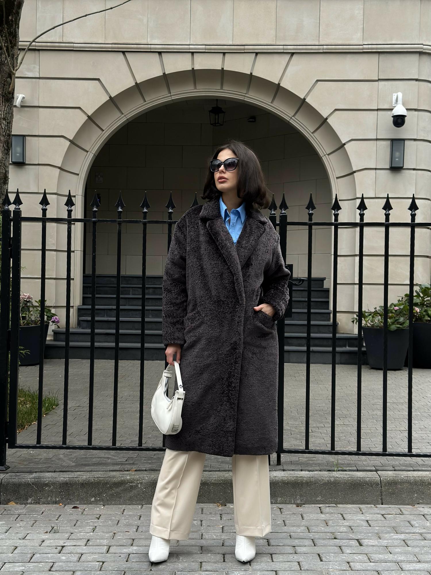 Пальто Экошуба Модель Двубортная Астраган Графит