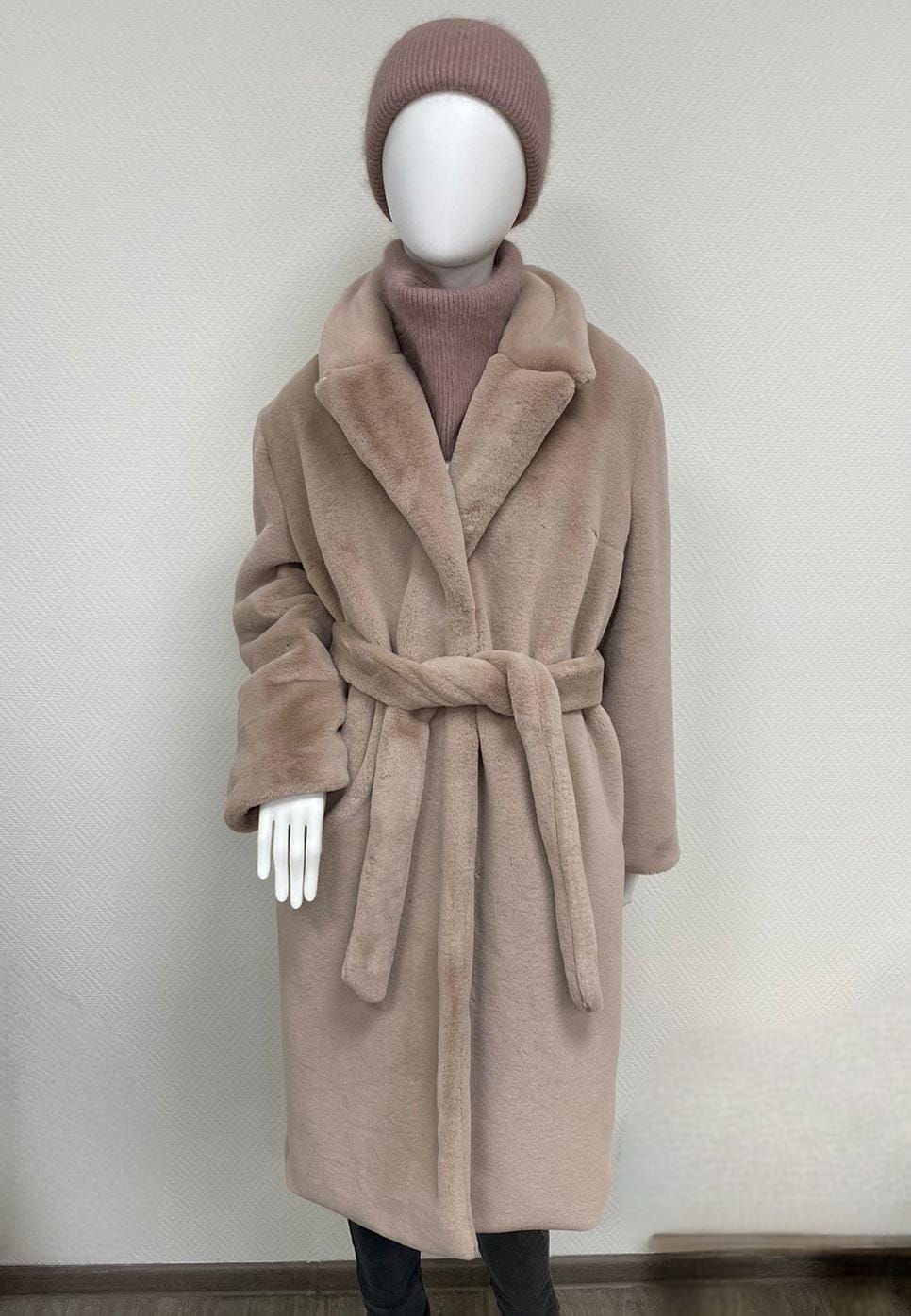 Экошуба Модель Халат Светло бежевый Нюдовый