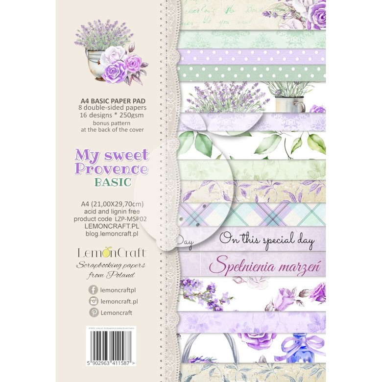 1/2 набора бумаги 21х29 см My sweet Provence Basic  от LemonCraft (Польша), 8 листов