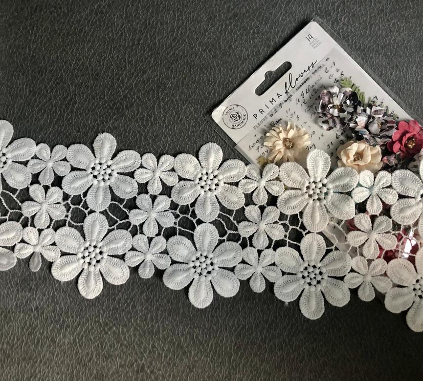 Кружево К-06 Ажурное Белое Цветы/ 0,5 ярда