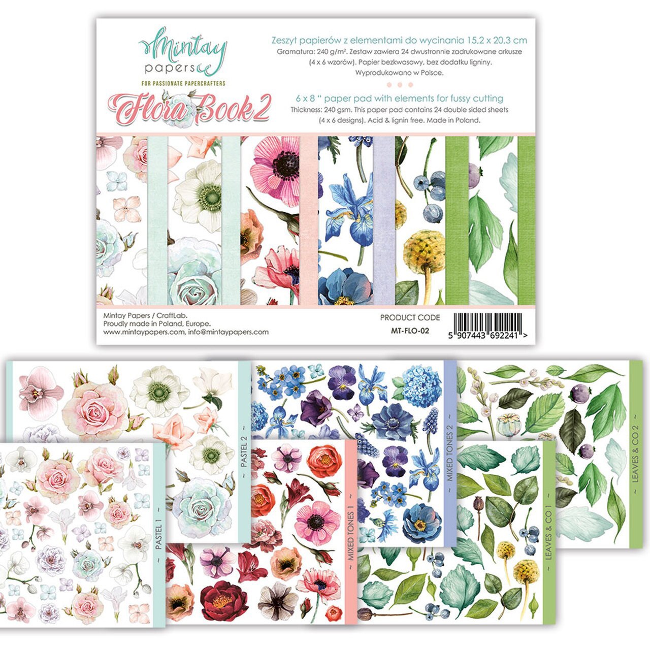 Набор бумаги  Mintay paper - Flora book 02 (1/4 набора)