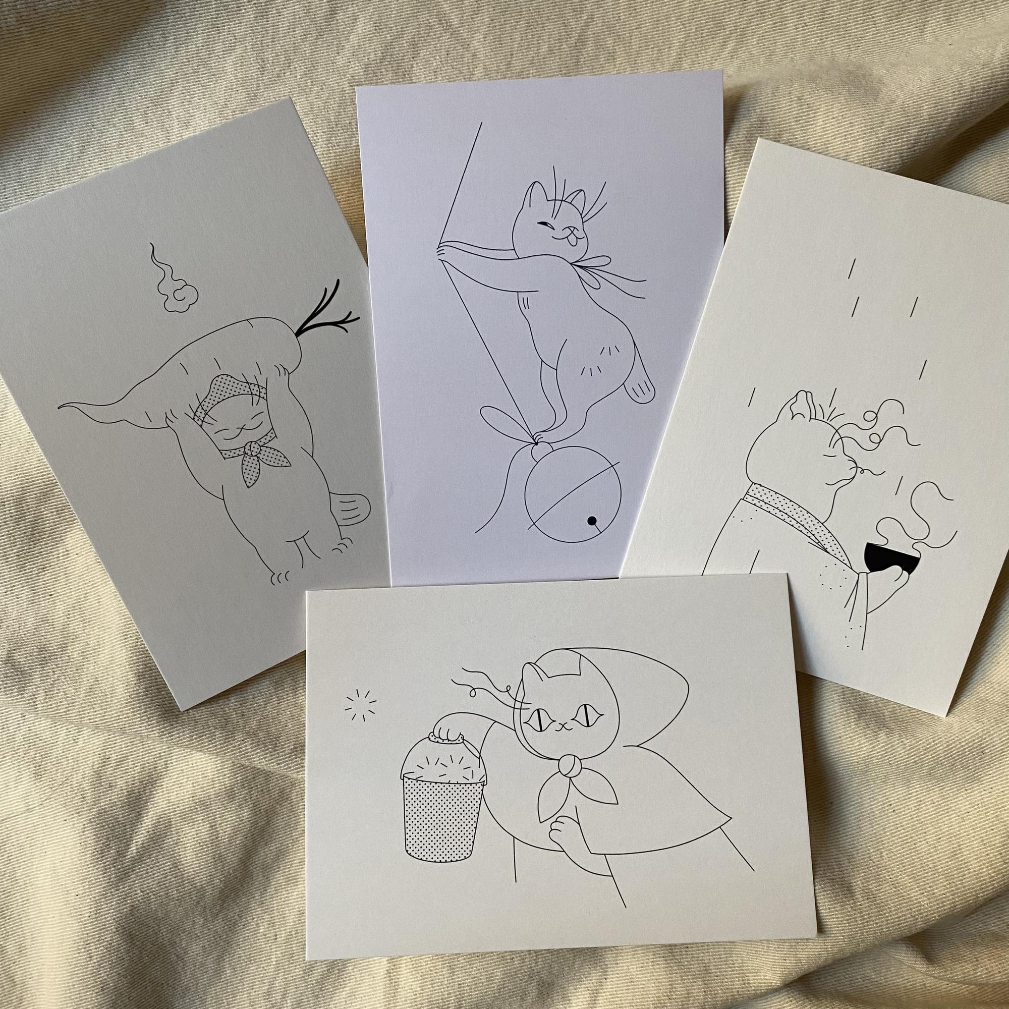 Cats town postcard pack
