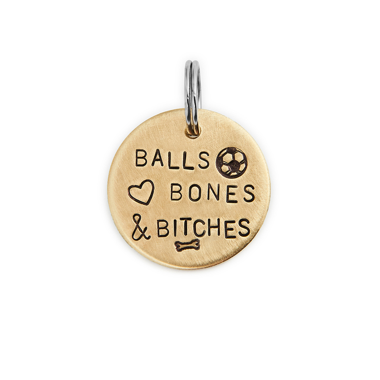 Адресник BALLS, BONES & BITCHES (латунь/мельхиор, 25/32 мм)