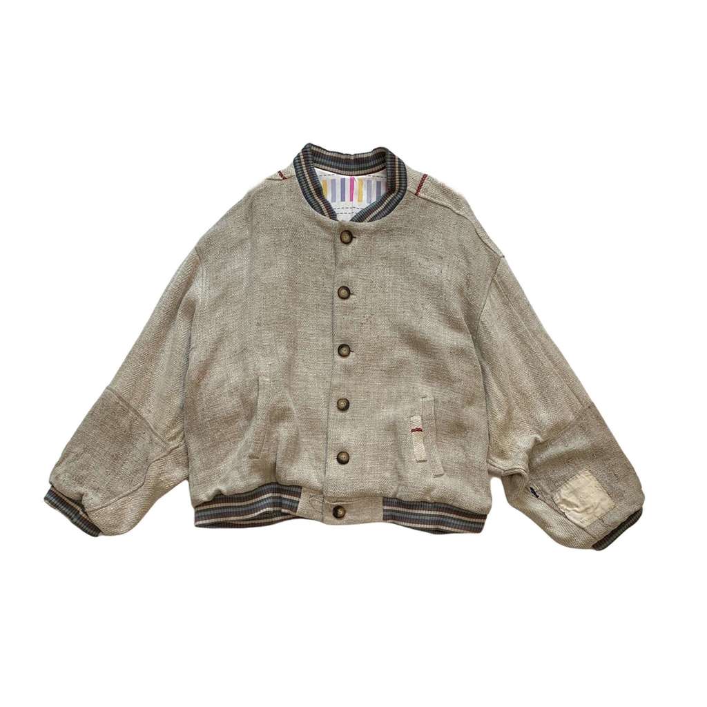 Distressed oversized bomber jacket