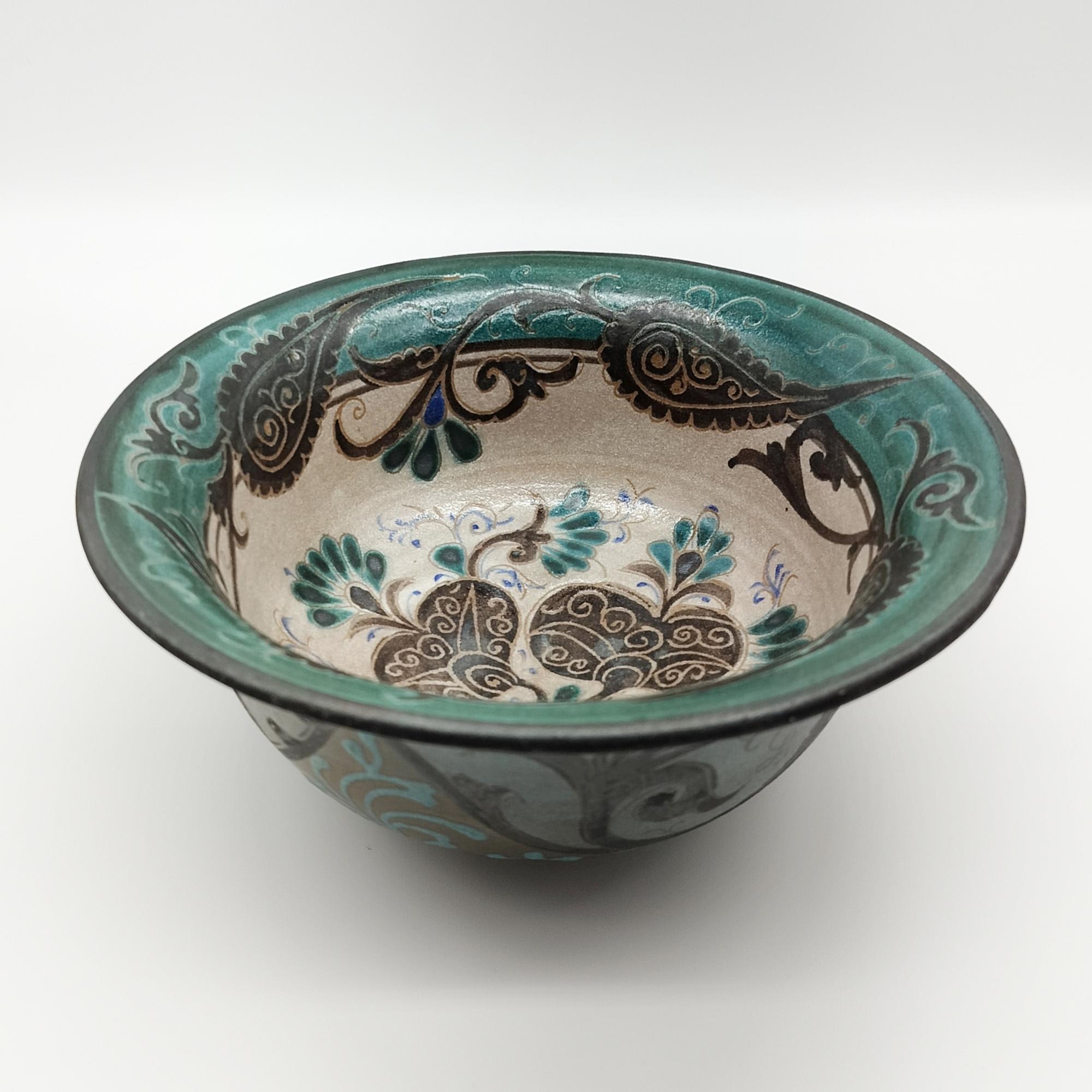 Уникальный салатник-шокоса. Ручная работа, ишкоровая глазурь. Риштанская керамика музейного уровня. Диаметр 20,5 см. Эксклюзивный подарок.