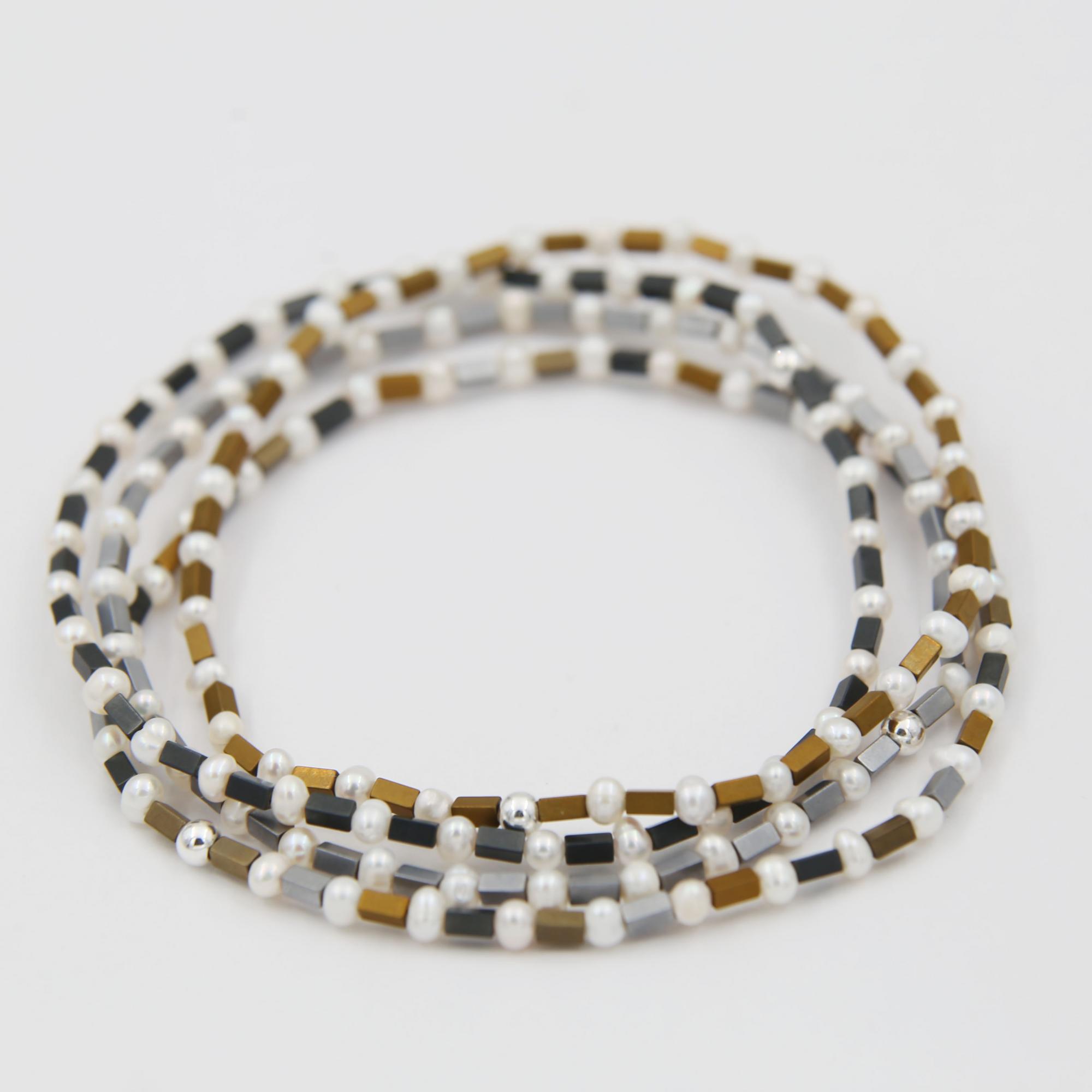 Анклет на ногу из гематита и жемчуга 8P57