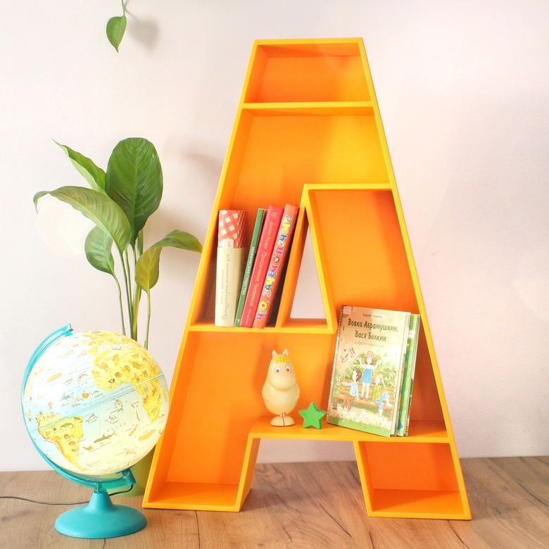 буква полка, полка в детскую, буква в форме полки, полка в форме буквы а, оранжевое настроение, оранжевая буква полка