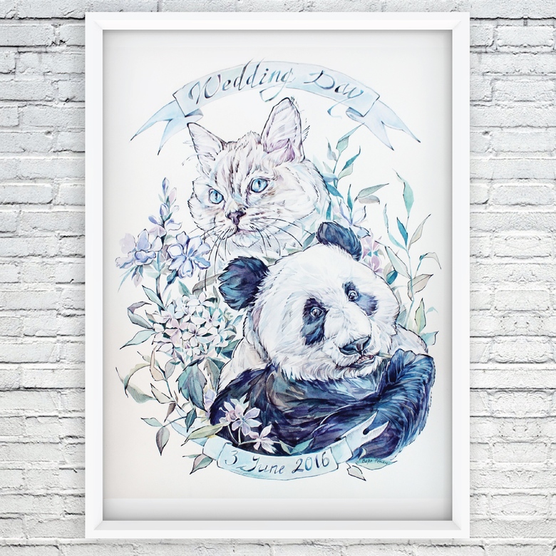 "Котик и панда" - постер/подарок на свадьбу
