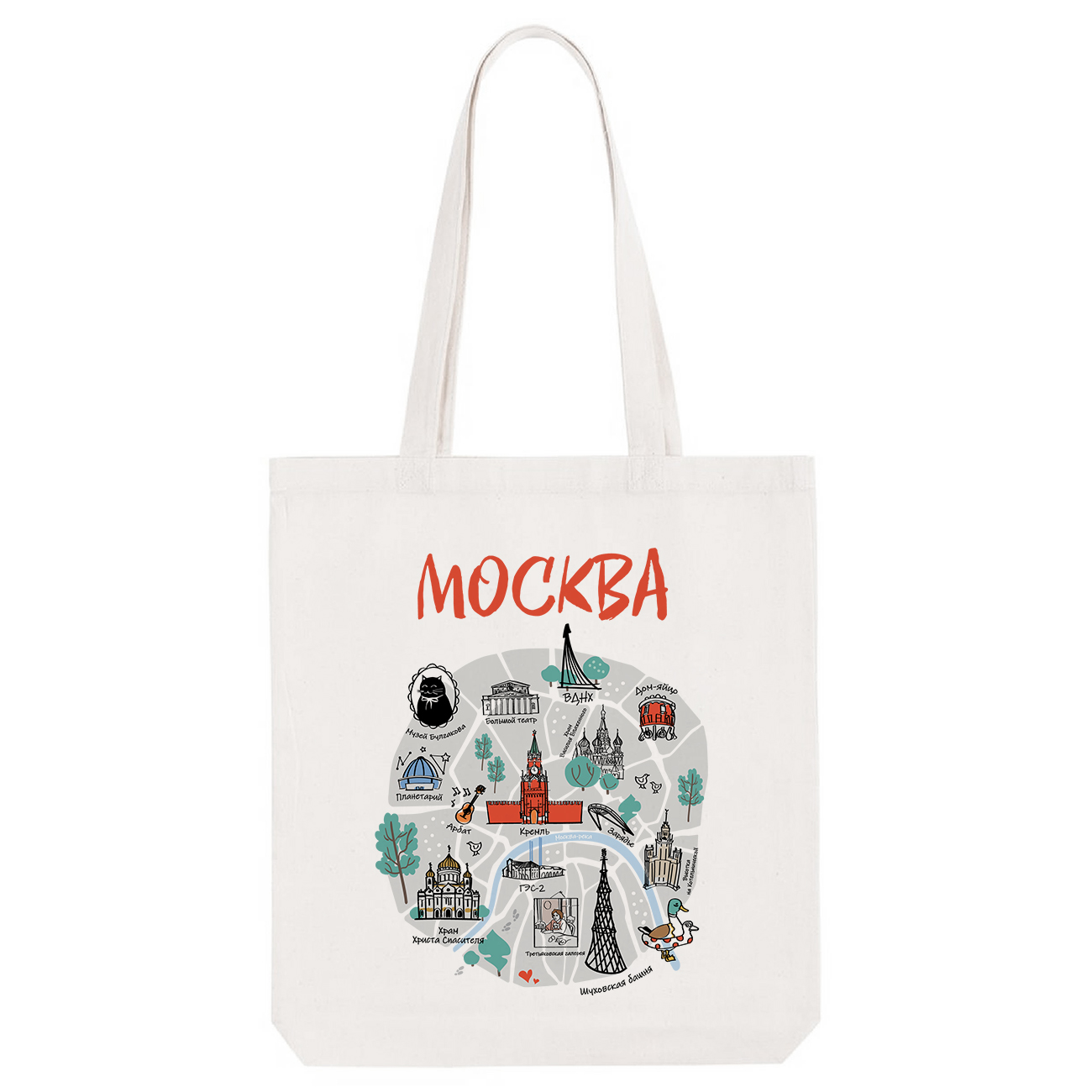 Шоппер эко сумка из хлопка, принт карта Москвы